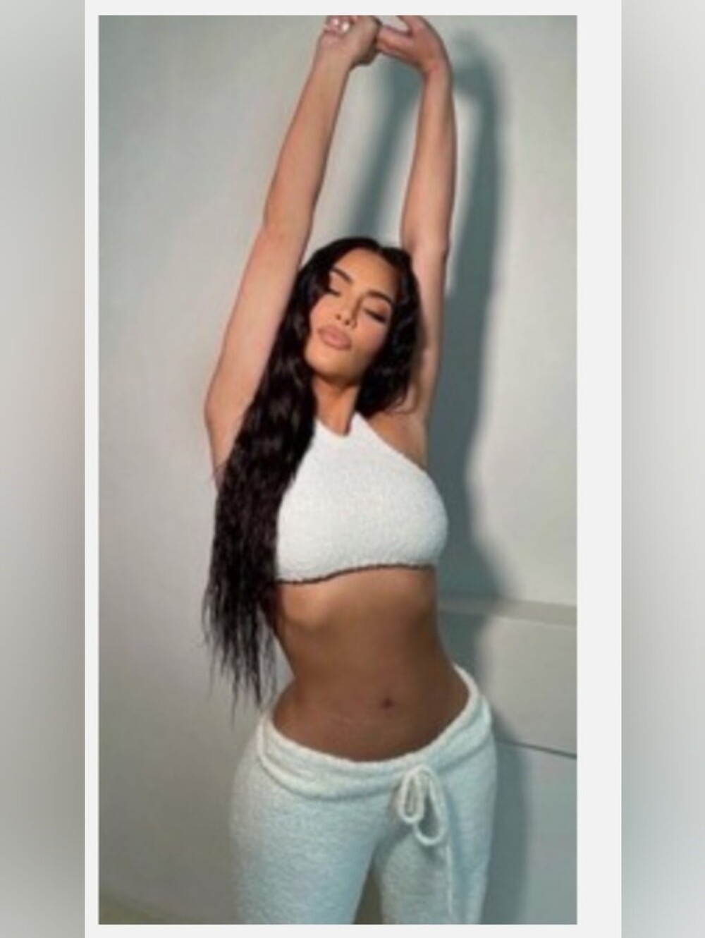 Skims White Textured One-Shoulder Crop Top and Lounge Pants Set